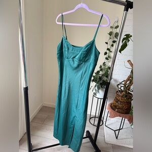 Midi Slip Dress Jewel Tone Green Peacock Teal Wedding Guest Dress